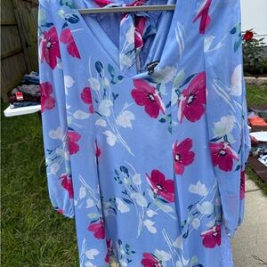 INC International Concepts Light Blue Dress with Pink Floral Pattern
